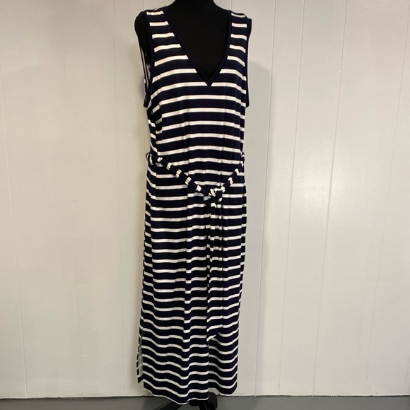 Banana Republic Dress Striped Sleeveless V-Neck Maxi Navy and White Size XL Tall - Picture 5 of 9